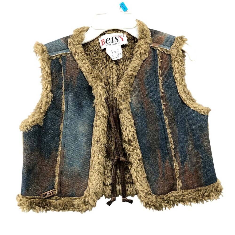 Vintage Betsy Italy Kids 3T Faux Suede Sherpa Vest Boho Earthy Western‎